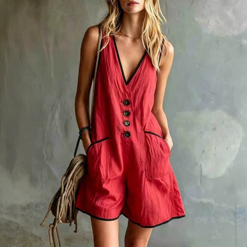 Casual Loose-fit Button-down Womens Jumpsuit