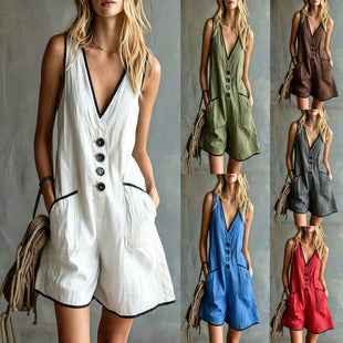 Casual Loose-fit Button-down Womens Jumpsuit
