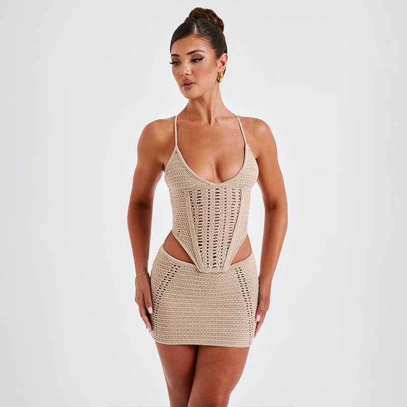 Beach Women's Solid Color Sexy Knitted Beach Bikini Swimming