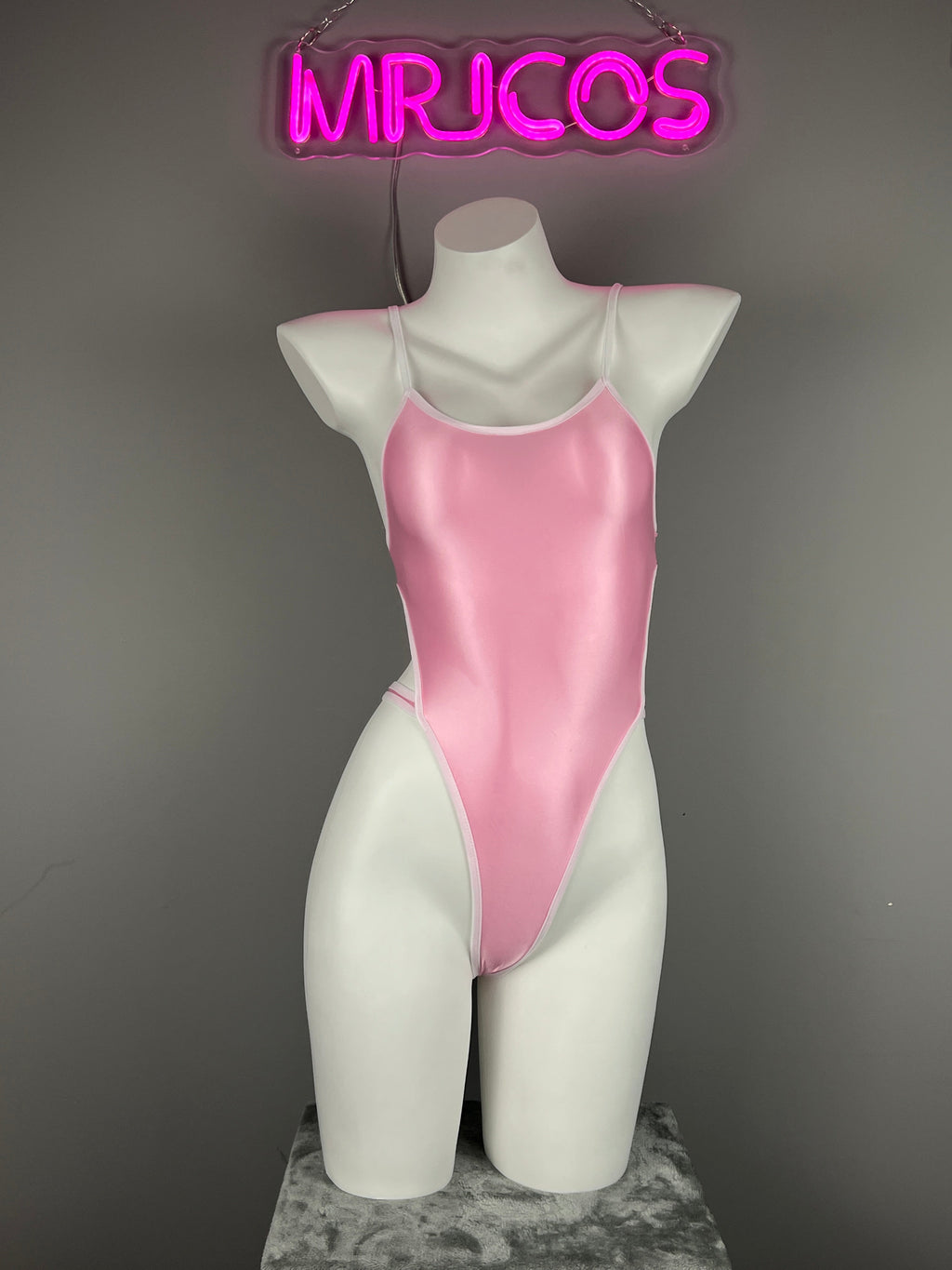 Women's High-Cut One-Piece Satin Spandex BodySuit Swimsuit with Side Cutouts