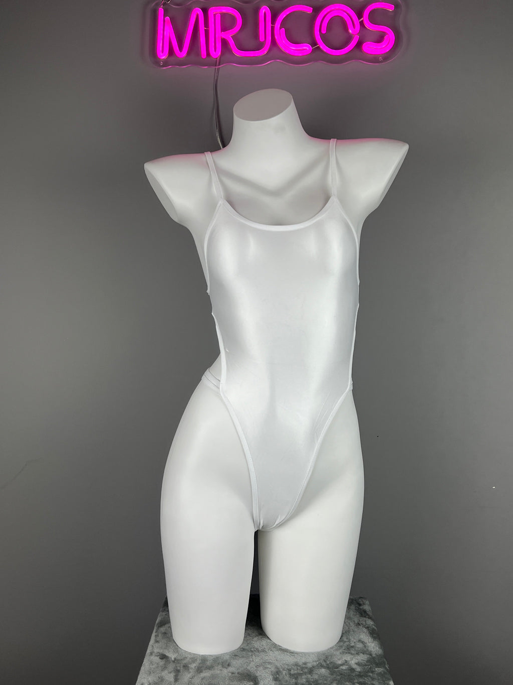 Women's High-Cut One-Piece Satin Spandex BodySuit Swimsuit with Side Cutouts