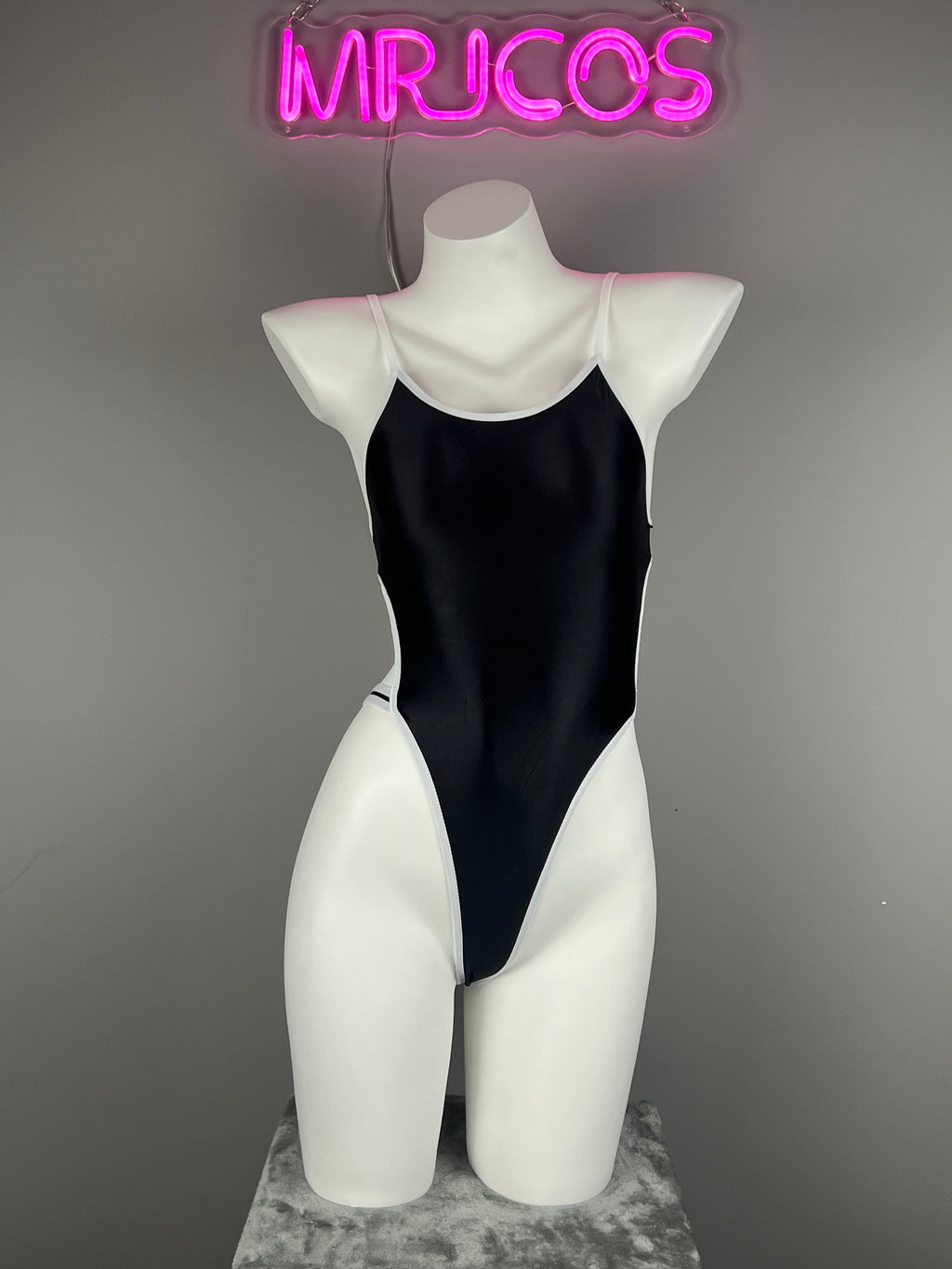 Women's High-Cut One-Piece Satin Spandex BodySuit Swimsuit with Side Cutouts