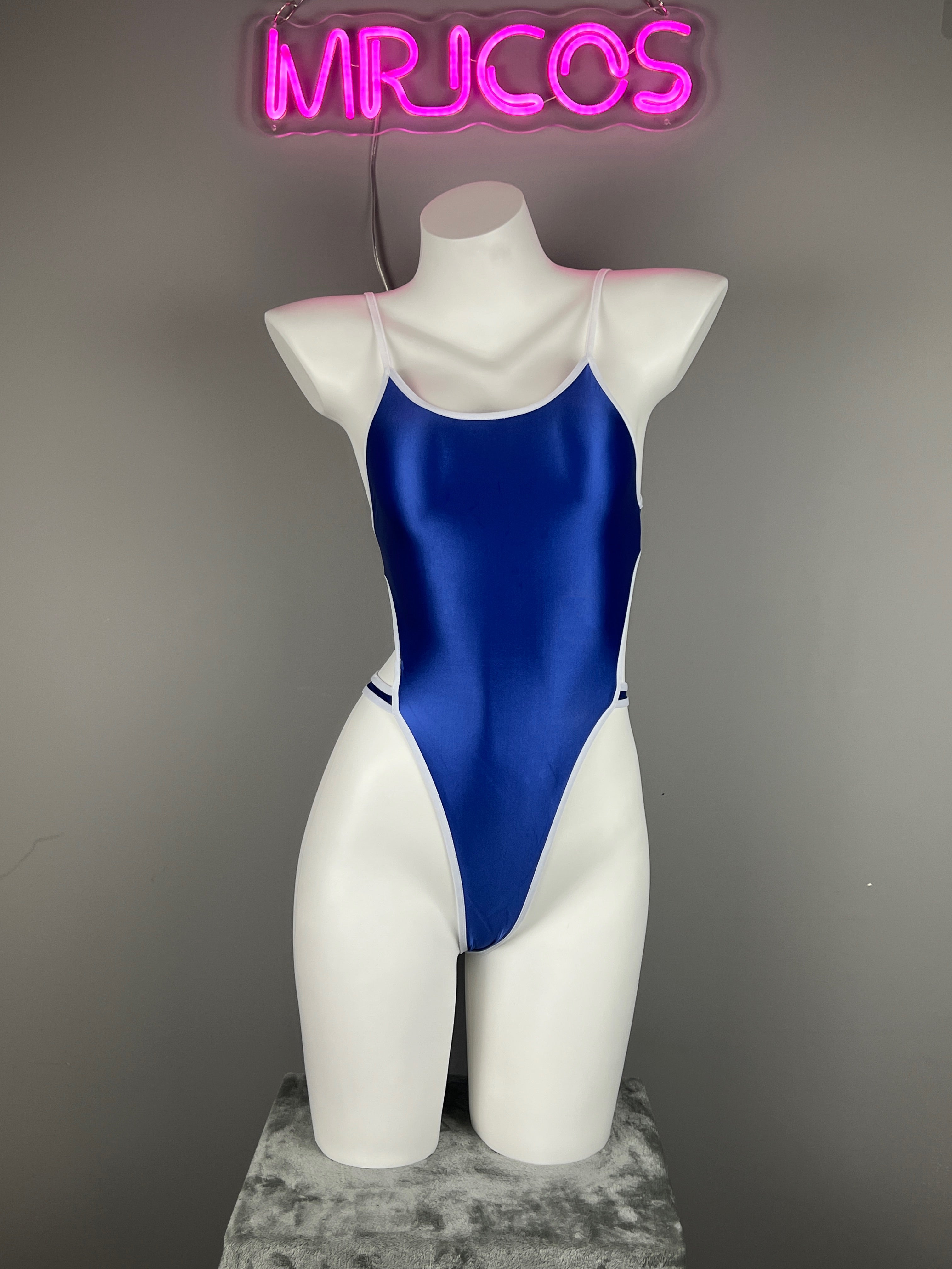 Women's High-Cut One-Piece Satin Spandex BodySuit Swimsuit with Side Cutouts