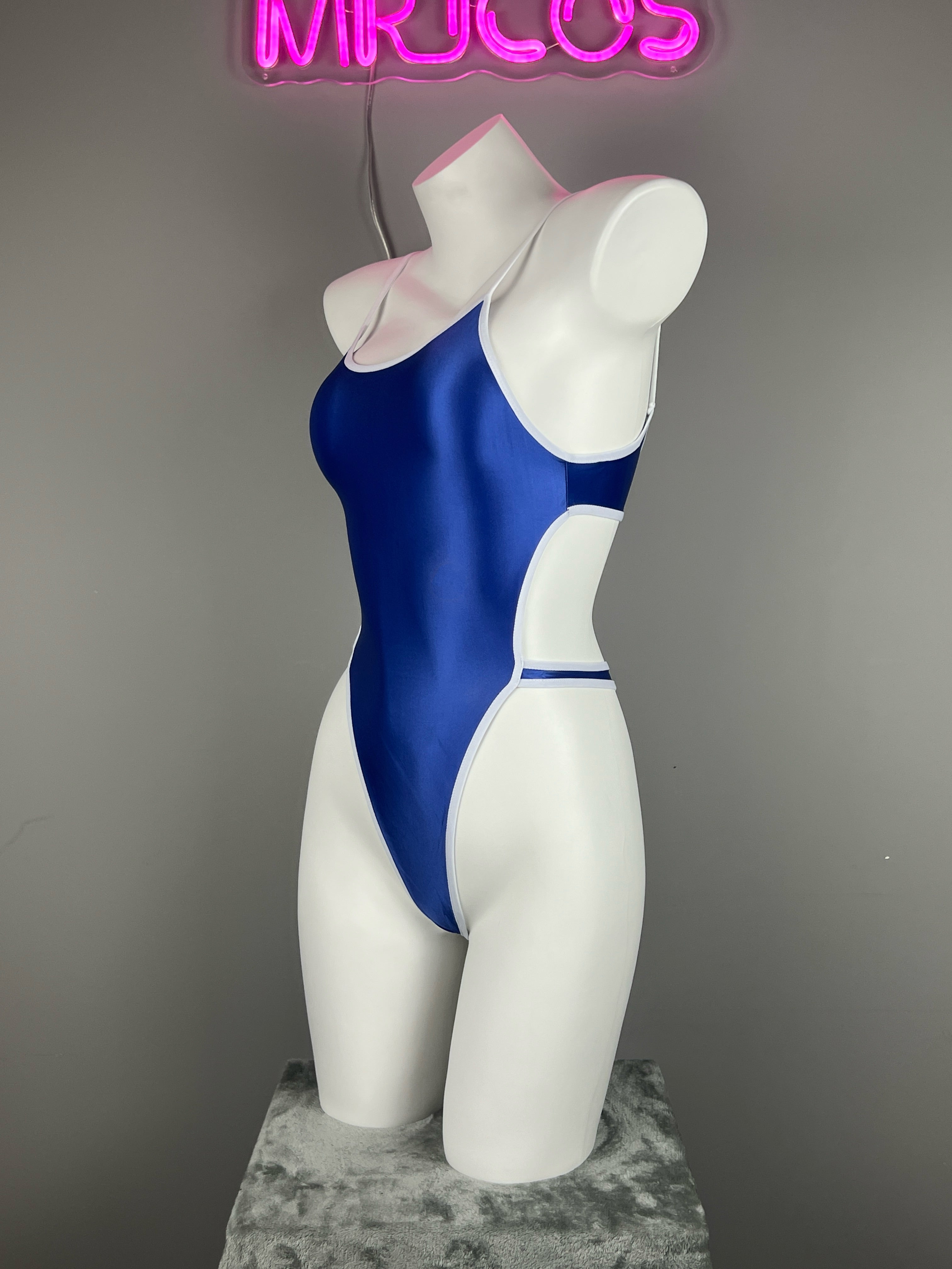 Women's High-Cut One-Piece Satin Spandex BodySuit Swimsuit with Side Cutouts