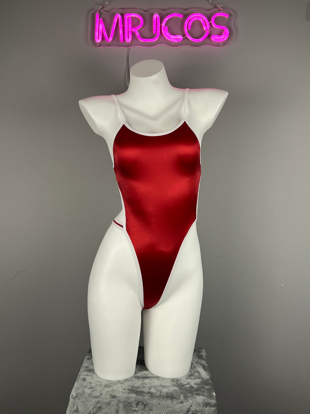 Women's High-Cut One-Piece Satin Spandex BodySuit Swimsuit with Side Cutouts