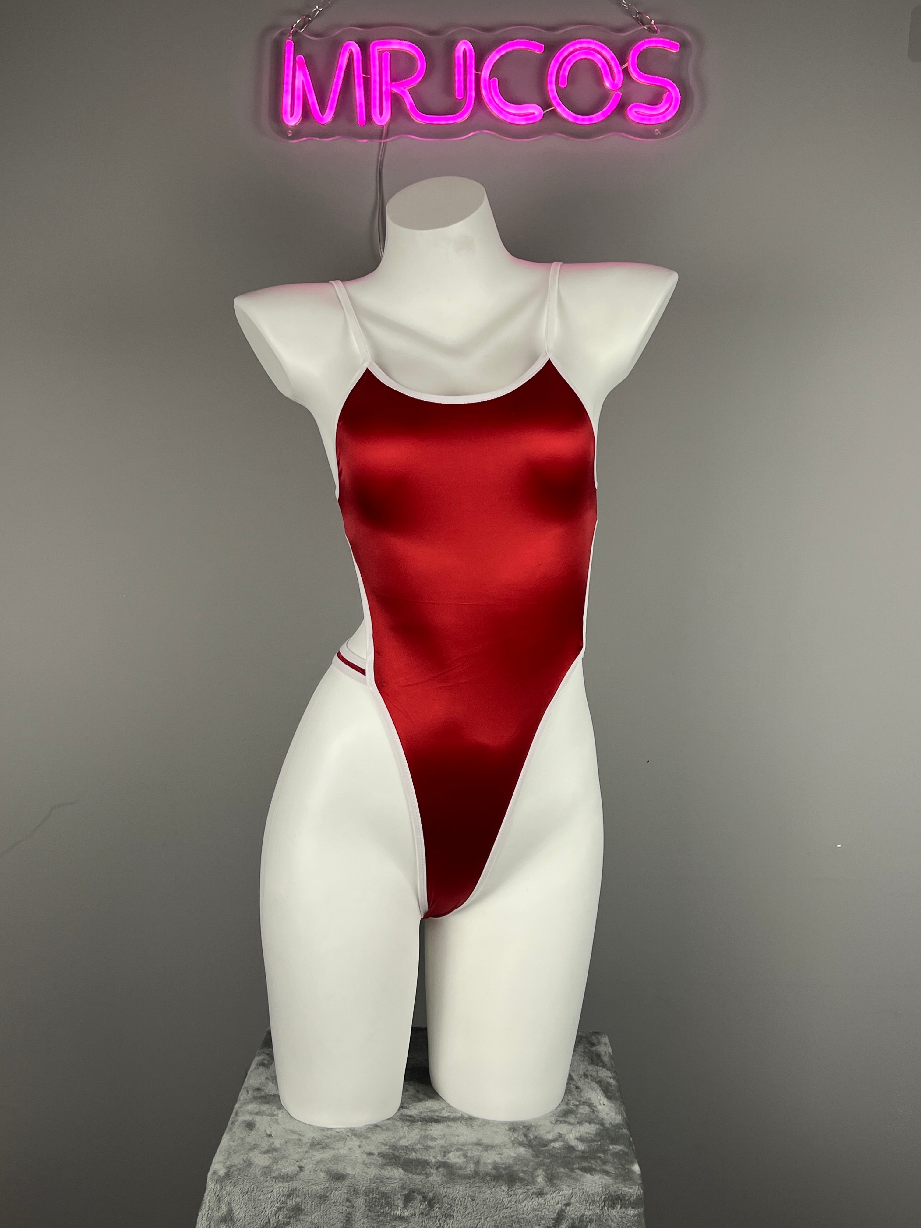 Women's High-Cut One-Piece Satin Spandex BodySuit Swimsuit with Side Cutouts