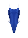 Women's High-Cut One-Piece Satin Spandex BodySuit Swimsuit with Side Cutouts