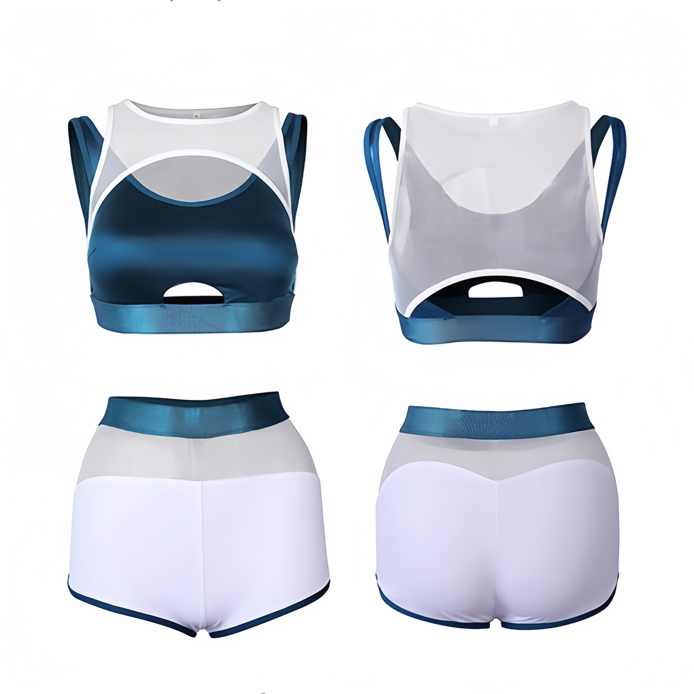 Anime Style Short Gymnastics Uniform Sheer Mesh Volleyball Sports Activewear