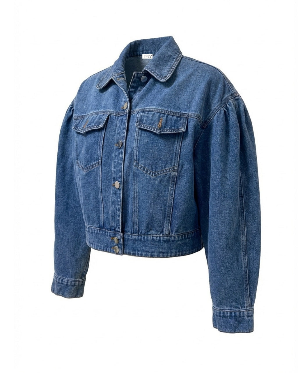 Roxanne - Women’s Cropped Pleated Sleeve Jacket Denim