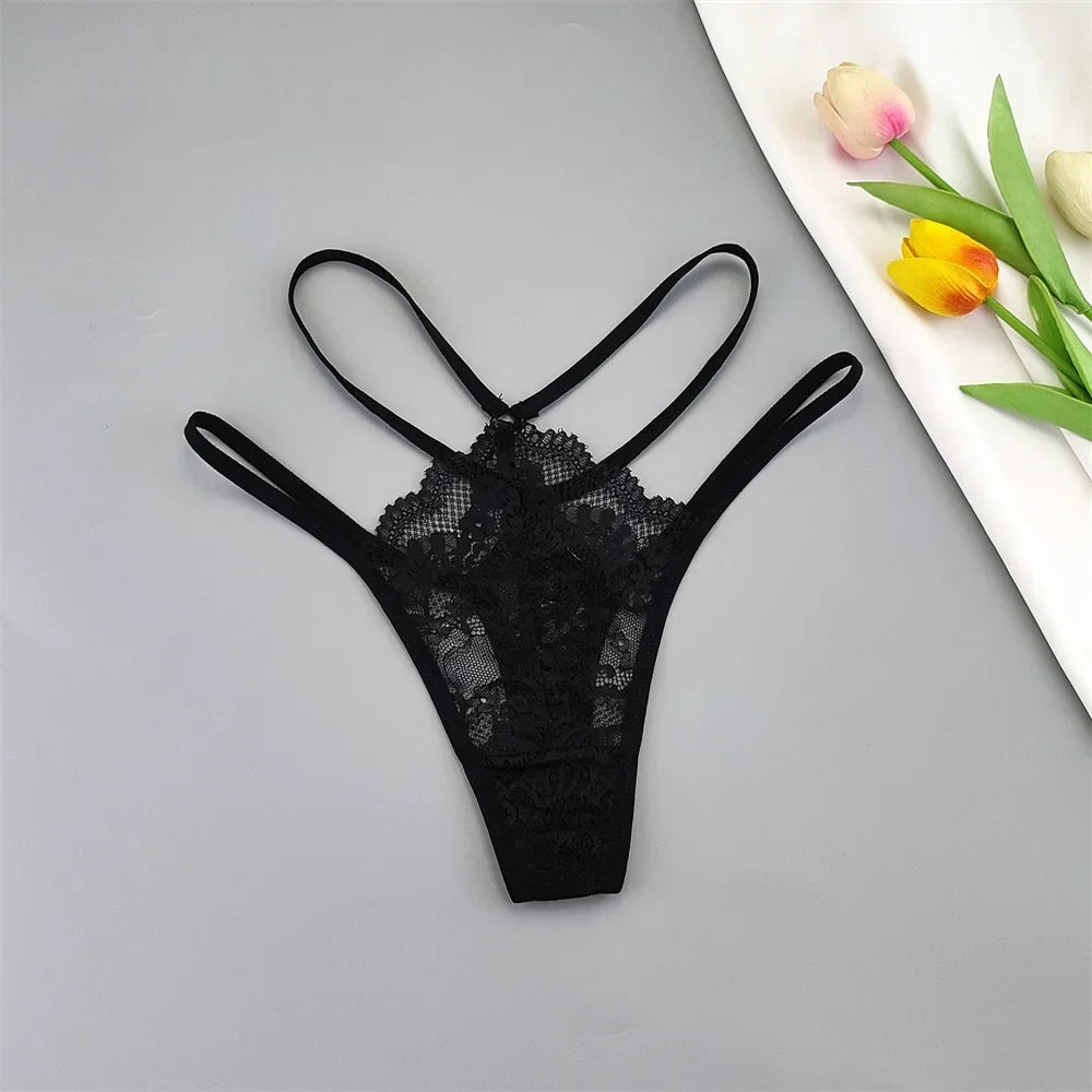 3-Pack Lace Peekaboo G-Strings – Strappy, Sheer, & Seductive T-Back Thongs