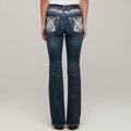 Skull Rider Women’s Bootcut Motorcycle Bling Jeans. High Waisted Embroidered Western Denim