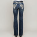 Skull Rider Women’s Music Note & Electric Guitar Bling Jeans. High Waisted Bootcut Western Denim