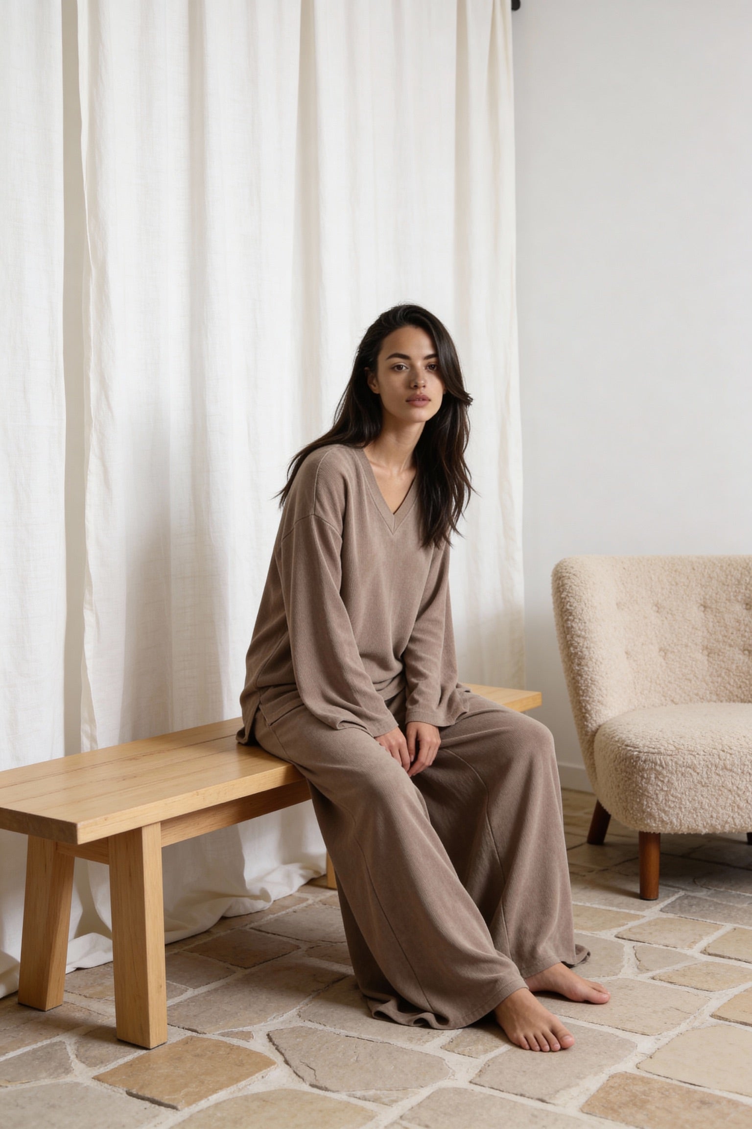 Terry & Co. - Relaxed French Terry Matching Lounge Set For Women 2PC In Latte