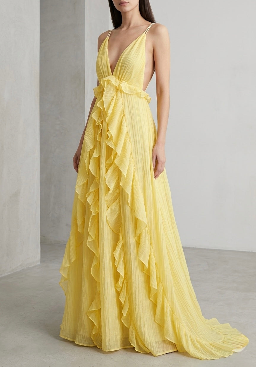 The Juliette Crinkle Chiffon Ruffle Maxi Dress- Stylist's Pick