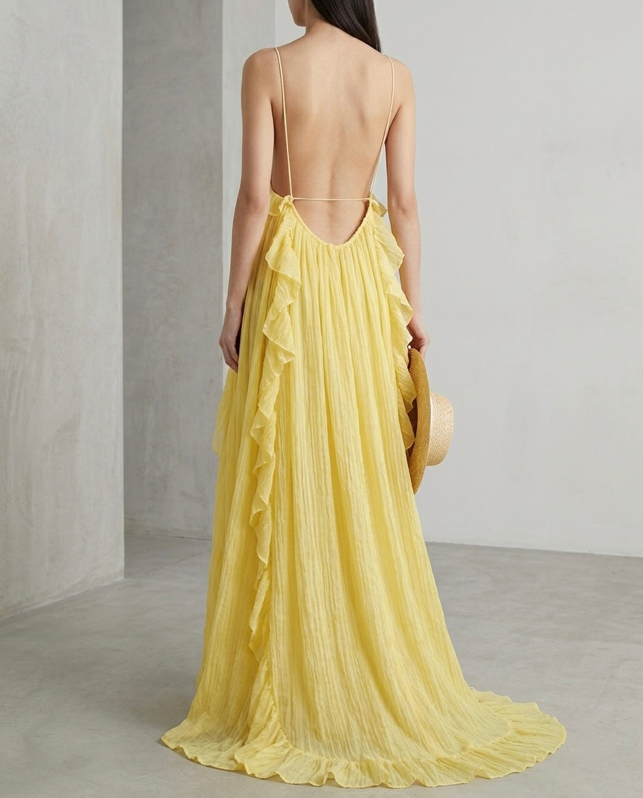 The Juliette Crinkle Chiffon Ruffle Maxi Dress- Stylist's Pick