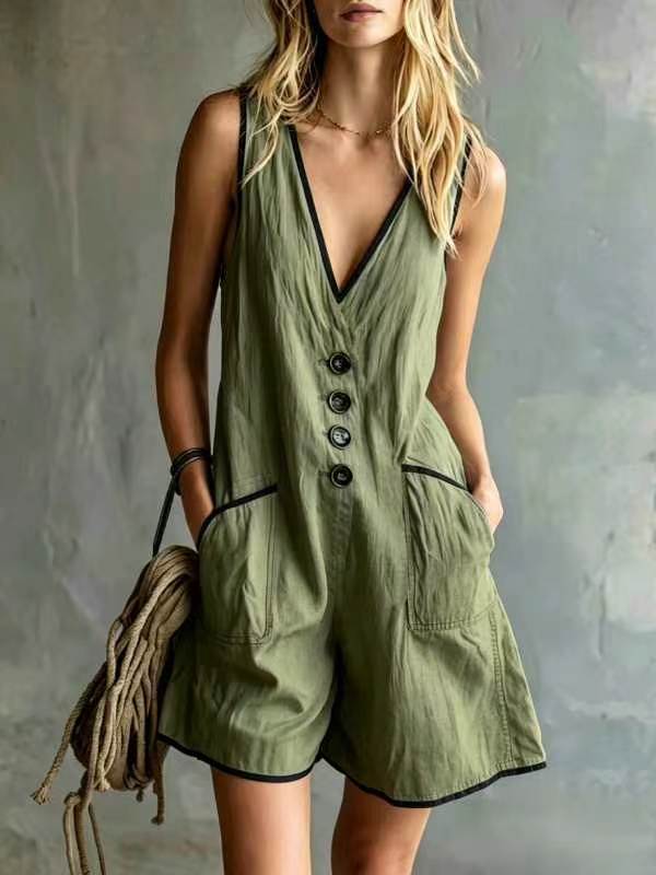 Casual Loose-fit Button-down Womens Jumpsuit