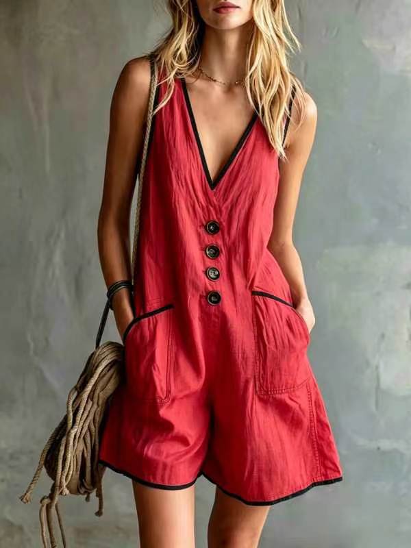 Casual Loose-fit Button-down Womens Jumpsuit